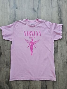 NIRVANA Pink Graphic Tee with Angel Silhouette